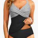 Tempt Me Women Ruched Tankini Swimsuit - Tummy Control Two Piece Bathing Suits Twist V Neck Swimwear with Bottom 2025, L
