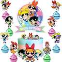 25Pcs Power Girls Cake Decorations with 24pcs Cupcake Toppers, 1pcs Cake Topper for Girls Birthday Party Supplies