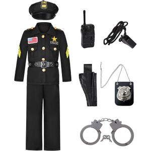 Kids Police Costume Deluxe Police Officer Costume Cop Outfit Set for Boys Girls Halloween Cosplay Dress Up (10-12 Years)