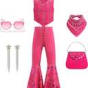 Cowgirl Costume for Girls Dress up from Doll Movie outfit with Accessories (120 (5-6T), Rose)