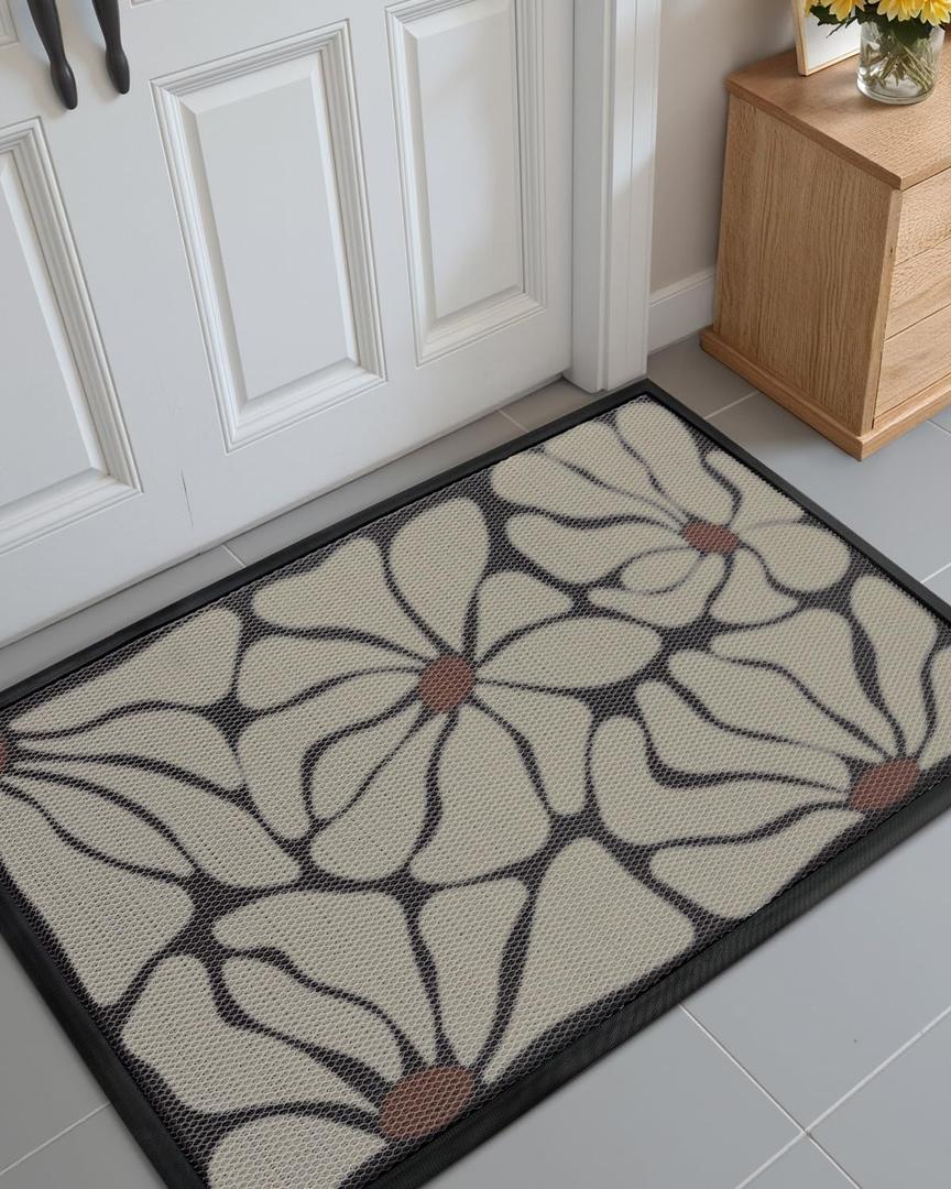 Color&Geometry Outdoor Mats with Natural Flower Patterns for Front Door All Weather, 32"x48" Non Slip Outside Door Mats, Dirt Trapping Waterproof Doormat Outdoor Entrance