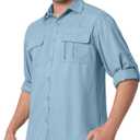 Safari Shirts for Men for Africa UV Sun Protection Lightweight Quick Dry Moisture Wicking for Hiking Fishing Travel Outdoor (XX-Large, Sapphire Blue)