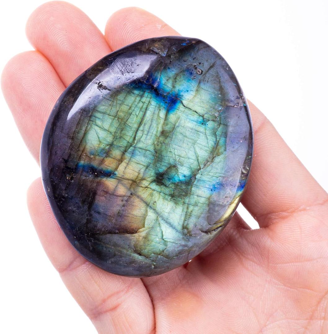 Labradorite Palm Stone Crystal Natural Chakra Reiki Polished Healing Pocket Worry Stone Crystal for Anxiety Stress Relief Therapy