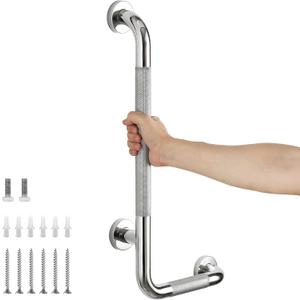 L-Shaped Grab Bars for Shower, 24x12 Inch Stainless Steel Grab Bars for Elderly for Wall Mount, Anti-Slip Knurled Grip Bathroom Safety Rail, Right