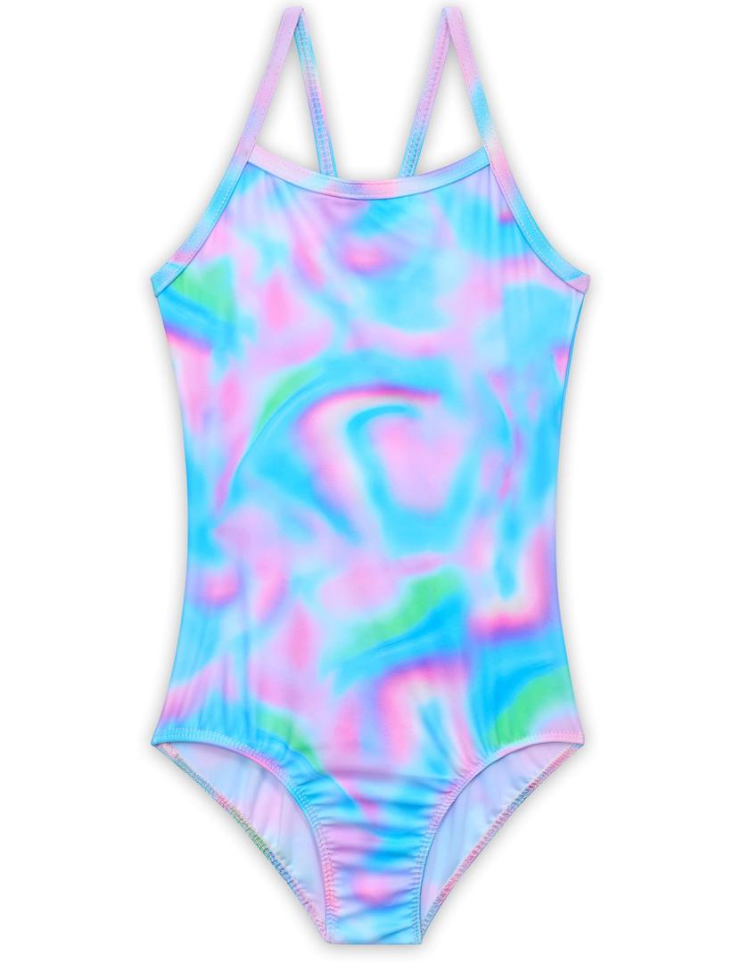 Girls Swimsuit Size 4-5t Blue Purple Scrawl Bathing Suit One Piece Swimwear with UPF 50+ Sun Protection