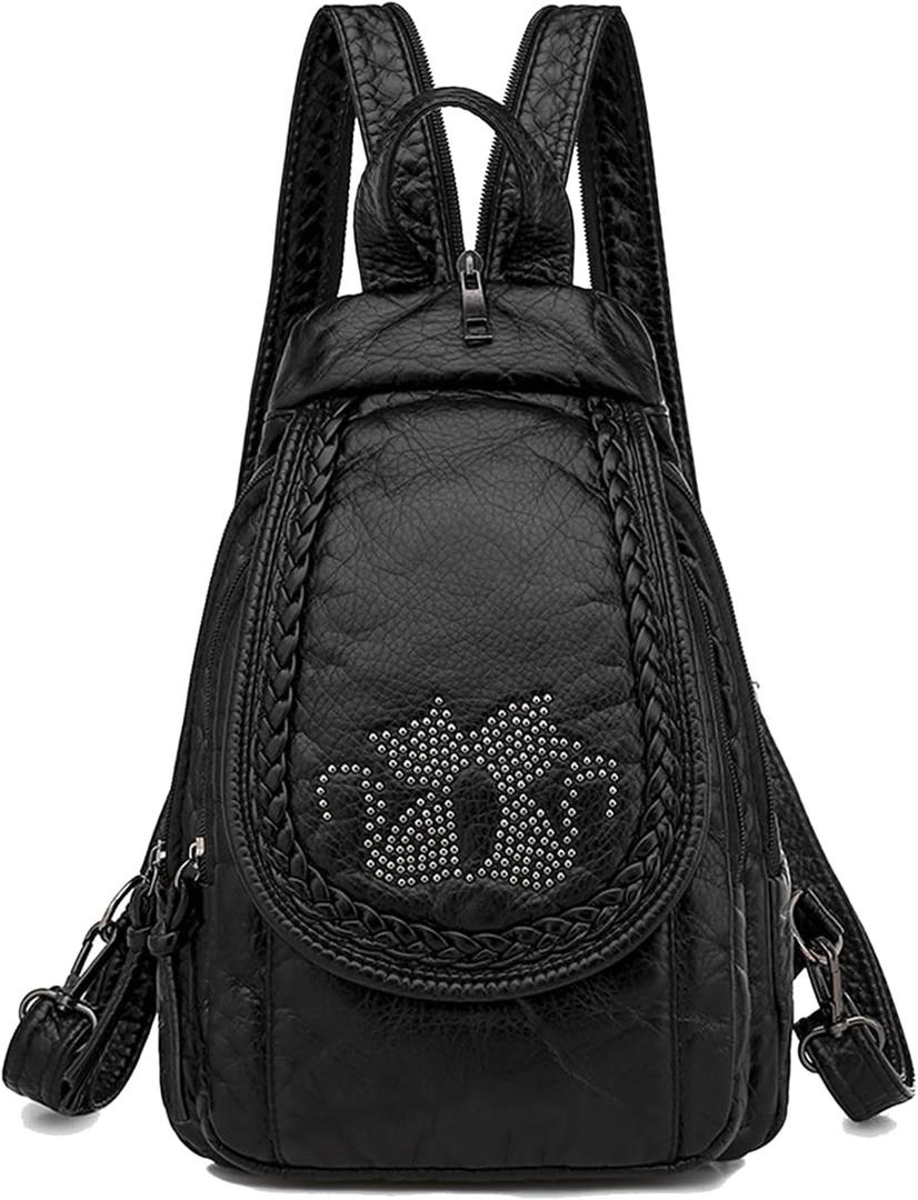 Small Backpack for Women PU Leather Women's Mini Backpacks Purse Waterproof Stylish Daypack Fashion Black Rucksack Handbags Bags with Cute Kitten Pattern (Black-cat-1)