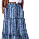 EARKOHA Womens Casual High Waist Tie Paisley Print Long Maxi Skirt with Pockets (Large, Blue Floral)