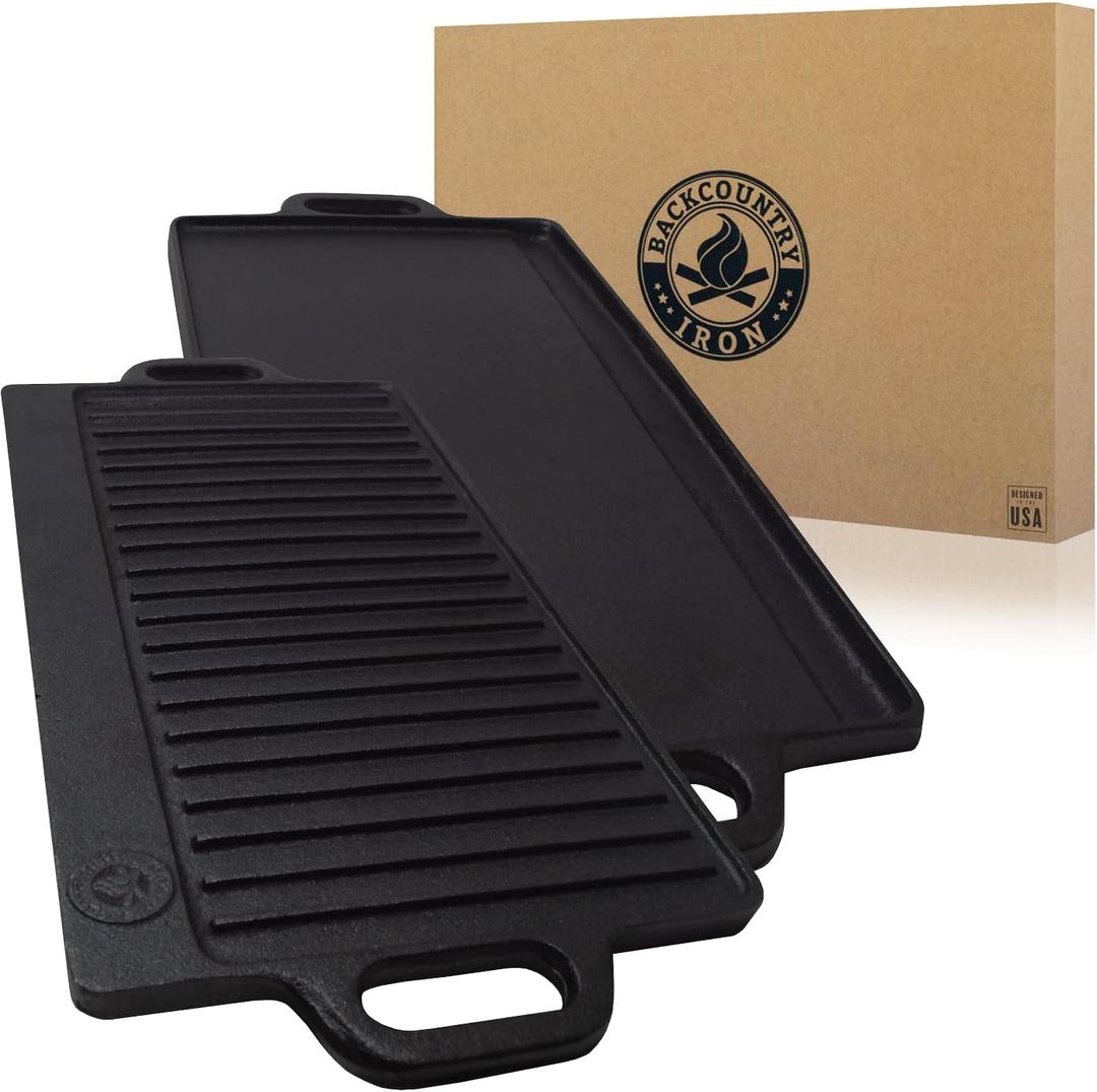 20 x 9 inch Large Reversible Seasoned Cast Iron Grill / Griddle