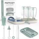 Momcozy Bottle Brush Set - Baby Bottle Cleaner Kit with Silicone Brush, Nipple Brush, Straw Brush, Soap Dispenser, Drying Rack - 7 in 1 Bottle Cleaning Tool for Home and Travel, Green