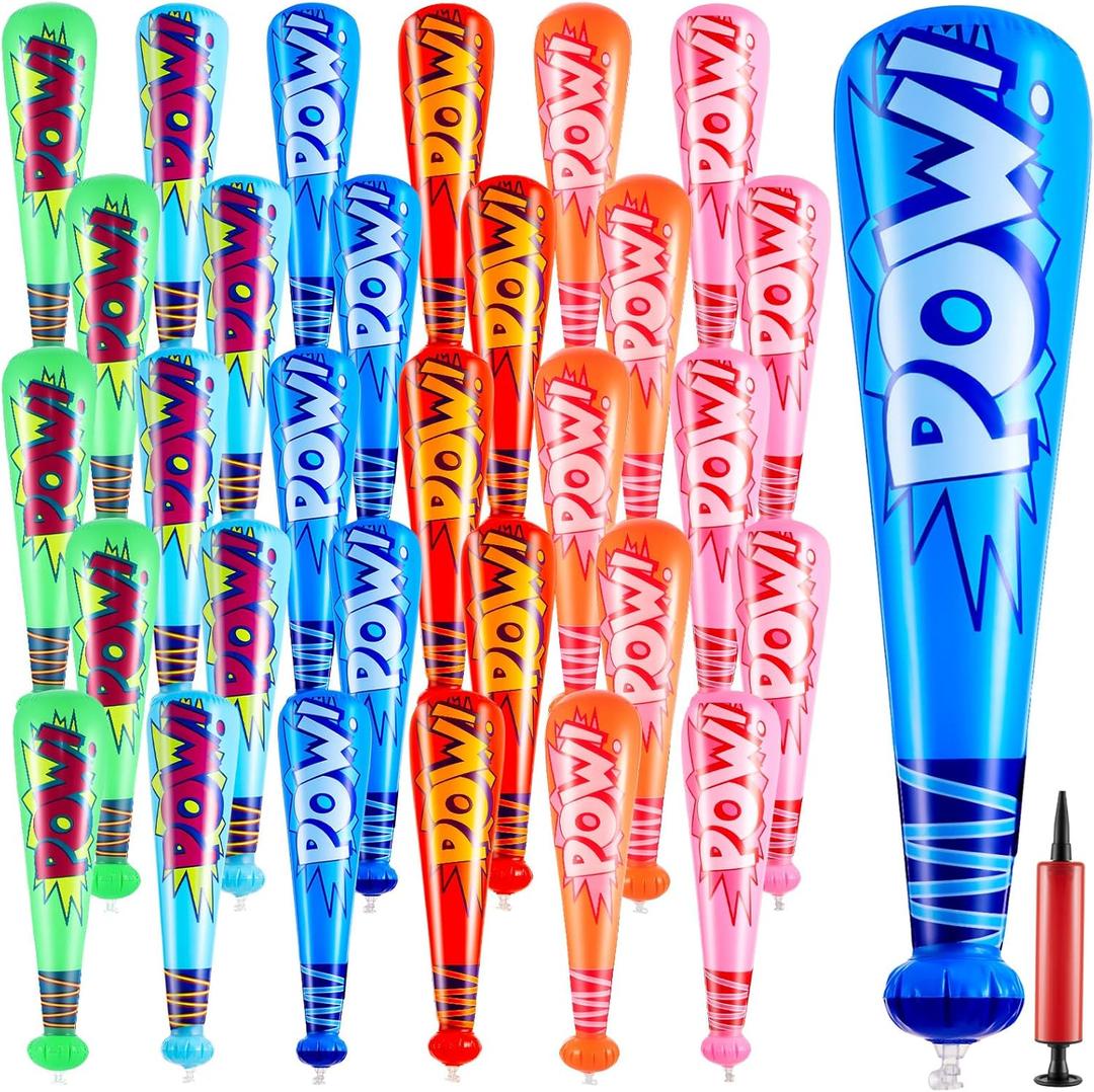 Seematn 32 Pcs Mardi Gras Throws Bulk Pow Inflatable Baseball Bats 17 Inch Inflatable Blow up Bats for Kids Carnival Game Prizes Bulk Carnival Hero Sports Prizes Favors (Mixed Color)