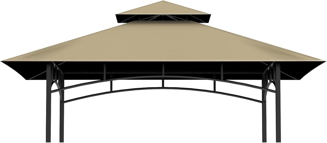 Grill Gazebo Replacement Top, 5 * 8 Outdoor BBQ Top Cover, Double Layer BBQ Gazebo Top Canopy for Model #L-GG001PST-F (Khaki)