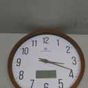 Lafocuse 12 Inch Silent Brown Wall Clock with Time Day Date Temperature, Battery Operated Wall Clock Analog and Digital with Calendar for Kitchen Living Room Home Dcor