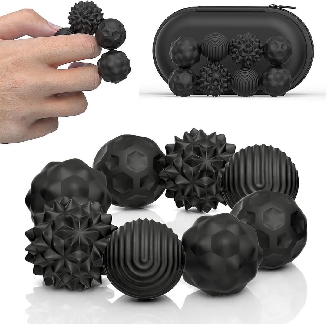 Magnetic Fidget Balls Toys, 8Pcs Silicone Sensory Stress Relief Toys for Adults & Teens with Autism, ADHD, Anxiety, Quiet Executive Desk Fidget Magnets Ball, Stocking Stuffers for Womens Mens Gifts (Black)