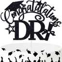 Ferburitar Congratulations DR Cake Topper, Congrats Grad/Doctoral Degree Cake Decor, Class of 2025 Graduation Party Decorations Supplies, Black Glitter