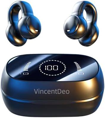 VincentDeo Clip On Earbuds,Open Ear Headphones Wireless Bluetooth 5.4, HD Voice Calls,Waterproof Earbuds for Fitness and Running (Black)