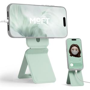 MOFT Phone Stand, Magnetic Phone Tripod Stand Stain-Resistant MOVAS Leather & Angle Adjustment & Strong Magnets Tripod for iPhone 16/15/14/13/12 (Included Metal Ring)-Peppermint (without Card Slot)