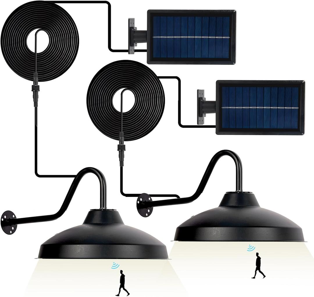 Pearlstar Solar Barn Light - Outdoor/Indoor Motion Sensor, Cool White, Waterproof Dusk to Dawn, 2Pack for Gazebo, Yard, Garage, Patio, Camp, Porch