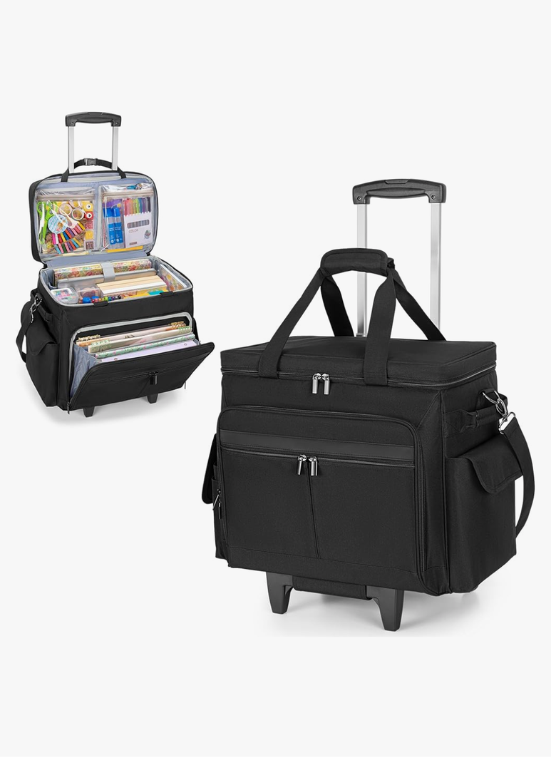 Trunab Rolling Scrapbook Tote with Expandable File Pocket, Large Craft Organizer and Storage Bag with Detachable Trolley for Scrapbooking Supplies and Art Tools (Patented Design)