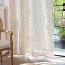 Deep Dream Grommet Semi-Sheer Boho Curtains 84 Inch Length 2 Panels for Living Room, Linen Blend Tassels Farmhouse Curtains with Embroidery for Bedroom (52" W x 84" L, 2 Panels, Floral)