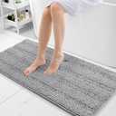 Grandaily Chenille Striped Bathroom Rugs 47x20, Extra Thick and Absorbent Bath Mats, Non-Slip Soft Plush Shaggy Shower Carpet, Machine Wash Dry, Bath Rug for Bathroom, Light Grey