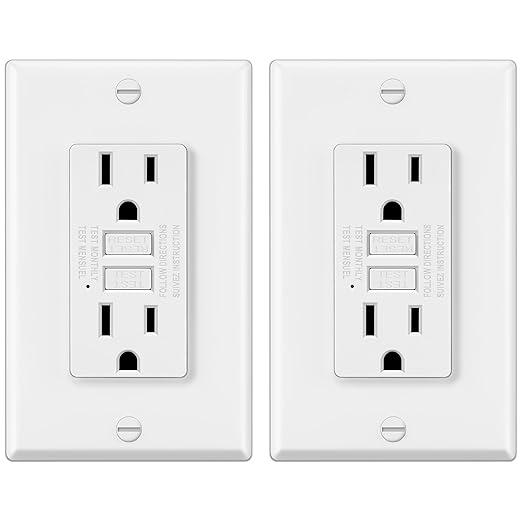 ELECTECK 2 Pack GFCI Outlets 15 Amp, Non-Tamper Resistant, Decor GFI Receptacles with LED Indicator, Ground Fault Circuit Interrupter, Wallplate Included, ETL Listed, White
