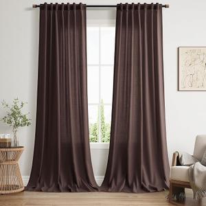 Coffee Brown Extra Long Linen Curtains 120 Inch for Living Room Set Rod Pocket Back Tab Light Filtering Semi Sheer Drapes Privacy High Ceiling Drapes Farmhouse for Dinner Room 52x120,2 Panels
