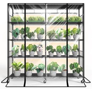 Bstrip Indoor Greenhouse with Grow Light, Large Plant Shelf with 8 Pack T8 Full Spectrum Plant Lights and Cover, mini Greenhouse for Indoor Plant, Seed Starting (58" L x 13.8" W x 59" H)