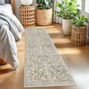Vintage 2x7 Runner Rug, Beige Taupe Washable Runners for hallways, Super Soft Kitchen Runner Rug Non Slip, Print Faux Wool Floral Thin Carpet Runner for Entryway Indoor Bedroom Bedside Runner