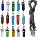 ROYHOO 30PCS/Set DIY Bullet Shape Healing Pointed Chakra Beads Bullet Shape Stone Random Color Beads Pendant for Pendant Necklace Jewelry Making with Black Leather Necklace Chain