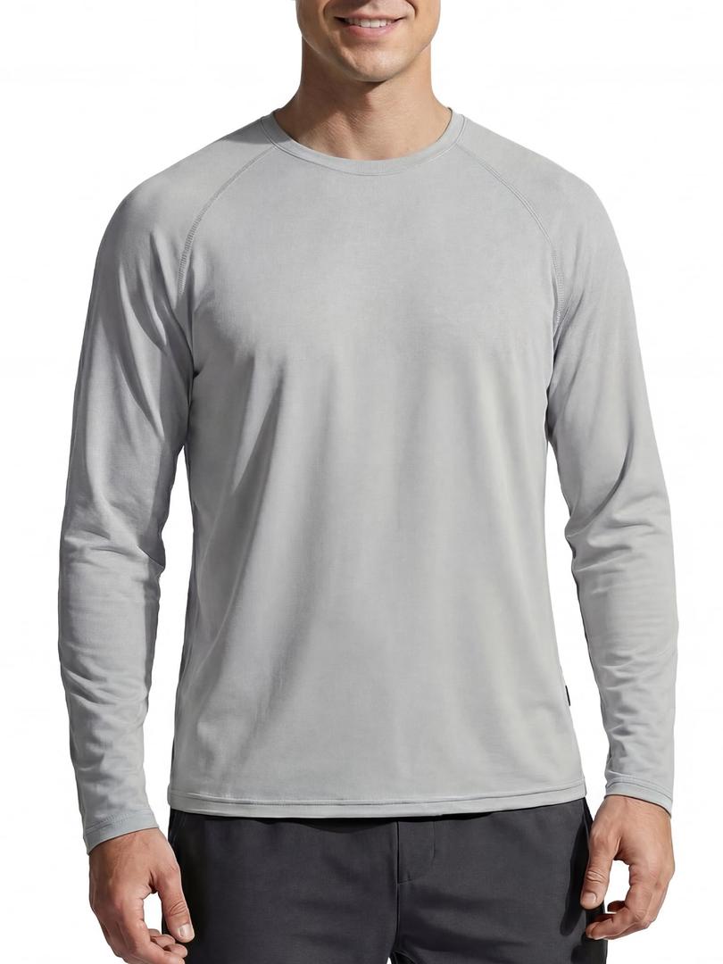 qualidyne Men's Sun Shirt Long Sleeve, 4-Way Stretch Quick Dry Lightweight Rash Guard for Fishing Running Hiking Grey