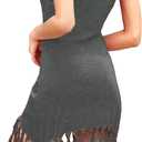 pinziko Women's Summer Swimsuit Beach Dress Bathing Suit Cover Up Vacation Fringe Dresses (Medium, Gray)