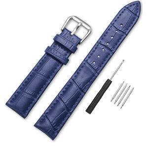 Alligator Style Genuine Leather Watch Bands Genuine Calf Leather Replacement Watch Strap with Stainless Metal Buckle Clasp 12mm 14mm 16mm 18mm 20mm 22mm 24mm for Men and Women