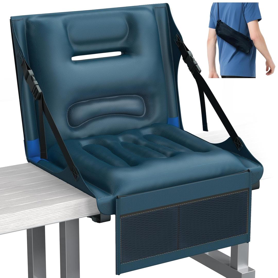 Portable Inflatable Stadium Seats with Back Support, Ergonomic Bleacher Chairs with Back and Cushion [Waterproof, Lightweight] with 2-in-1 Storage & Carry Bag, Ideal for Sports/Outdoor Event, No Metal