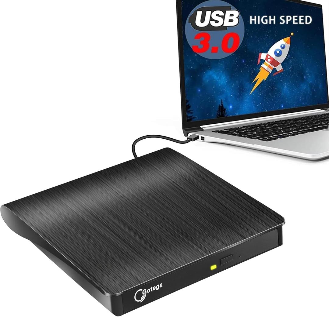Gotega External DVD Drive, USB 3.0 Portable +/-RW, DVD Player for CD ROM Burner Compatible with Laptop Desktop PC Windows Linux OS Apple Mac Black Gotega External DVD Drive, USB 3.0 Portable +/-RW, DVD Player for CD ROM Burner Compatible with Laptop Desktop PC Windows Linux OS Apple Mac Black