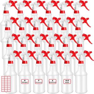 Gerrii 24 Pcs 24oz Plastic Spray Bottle Bulk, Empty Refillable Squirt Bottles for Cleaning Solution, Leak Proof Water Spray Bottle with Adjustable Nozzle and Stickers Commercial Supplies (Red)
