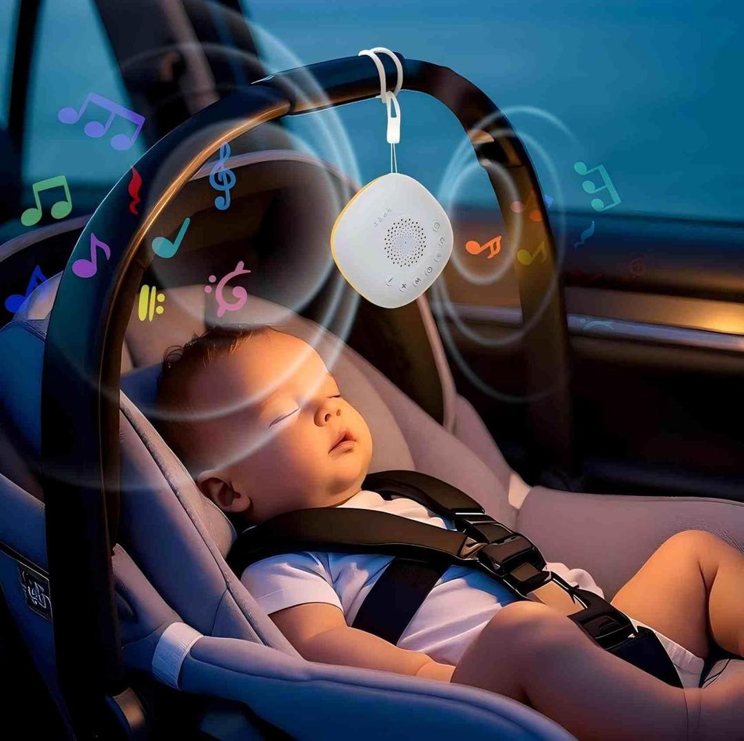 White Noise Machine for Baby Car Rides - 20 Soothing Sounds, USB-C Rechargeable, Night Light for Strollers, Cribs & Travel