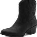 GLOBALWIN Women's Mid Calf The Western Cowboy Boots Fashion Cowgirl Boots For Women Low Heel (7, 22yy10 Black2)