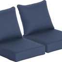 22x24 Inch Outdoor Deep Seat Cushions Set of 2,Thick High-Density Foam, Water-Resistant, Piped Edges & YKK Hidden Zipper for Patio Furniture,Blue, 22"x24"x5.1" 2sets