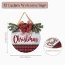 Christmas Sign for Front Door Wall Decor - Walasis Merry Christmas Signs Hanging for Indoor with Buffalo Plaid Bow Farmhouse 12 inch Red Xmas Wreath Hanger Decorations