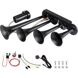 Air Horn 4-Tube Train Horn BANHAO Truck Air Horns 4 Trumpet Kit for Trucks 12V 180dB Super Loud with Compressor Suitable for Pickup Motorhome SUV Train Boat