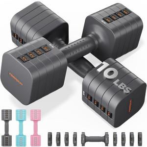 FEIERDUN 5-in-1 Adjustable Dumbbell Set of 2, 12LBS/20LBS Hand Weights for Women, 1s-Adjust Dual-Stable Dumbbell Set for Women Home Gym & Outdoor (A-Strength Grey)