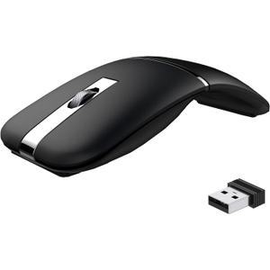 Bluetooth Wireless Arc Travel Mouse, Dual Model (2.4G+BT5.1) Rotating Foldable Mouse for Microsoft, Rechargeable Slim Portable Mice for Laptop, Notebook, PC, MacBook, Chromebook, Lenovo - Black