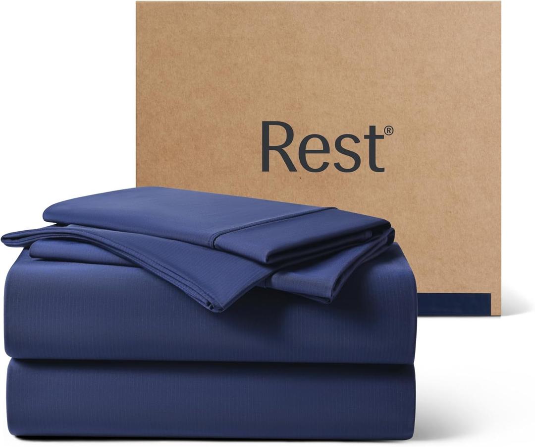 REST Evercool+ Cooling Sheet Set, King Size, Midnight Blue, Breathable Bed Sheets for Hot Sleeper and Night Sweats, with Pillowcases, with Ionic+ Self-Cleaning Silver Yarn for Sensitive Skin, 4PCS