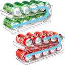 2 Pack Rolling Soda Can Organizer for Refrigerator Can Dispenser for Fridge Beer Soda Seltzer Pop Can Soda Organizer for Fridge 10 Standard Size 11.15oz 12oz 330ML 355ML Cans Holder Storage