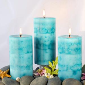 Pillar Candles Ocean Breeze Scented 3x6 inch Long-Lasting Clean Burning Candle 3 Pack Teal Turquoise Candles Coastal Themed Ocean Marine Rustic Decor for Home Bathroom Wedding (Aqua Green)