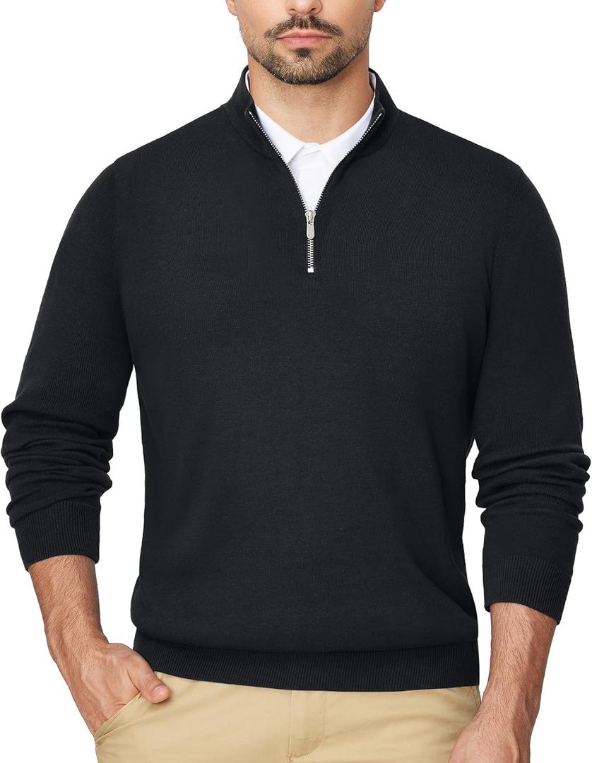 Alimens & Gentle Mens Quarter Zip Pullover Sweaters Cotton Lightweight Mock Neck Long Sleeve XL