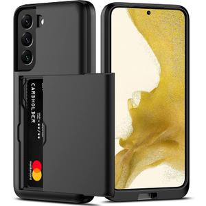 Nvollnoe for Samsung S22 Case with Card Holder 5G 6.1 inch Slim Dual Layer Heavy Duty Protective for Galaxy S22 Case Hidden Card Slot Wallet Case for Samsung S22 (Black)