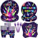 YJRJSC Bowling Birthday Party Supplies - Bowling Party Decorations Tableware, Paper Plate, Cup, Napkin, Fork, Strike Up Some Fun Bowling Ball Birthday Baby Shower Decorations Dinnerware | Serve 24
