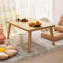 Small Coffee Table Low Table Solid Wood Sturdy Floor Table Desk for Sitting on The Floor, Storage and Living Room Furniture，Natural Wood，24"