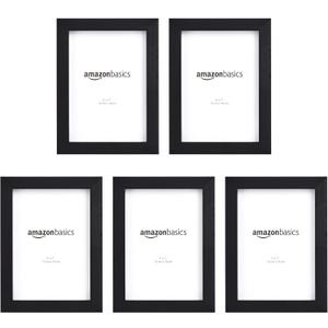 Amazon Basics Rectangular Photo Picture Frame, 5" x 7", Pack of 5, 8.31 x 6.30 inches, Black